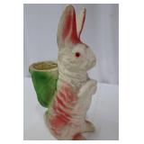 Ceramic Rabbit Planter - White with Red Ears, Green Planter on Back