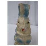 Bunny Planter - Vintage Paper-Mache, White with Blue Accents
