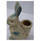 Bunny Planter - Vintage Paper-Mache, White with Blue Accents