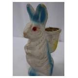 Vintage Papiér-Mâché Bunny Planter - White with Blue Ears