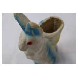 Vintage Papiér-Mâché Bunny Planter - White with Blue Ears