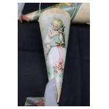 Vintage Easter Decor Lot - 6 Paper Cones, 3 Paper Pails, 1 Bucket, 2 Bunny Chairs