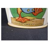 Vintage Easter Decor Lot - 6 Paper Cones, 3 Paper Pails, 1 Bucket, 2 Bunny Chairs