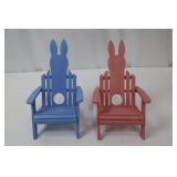 Two Rabbit Adirondack Chairs - Blue & Pink with Easter Decor & Painted Eggs