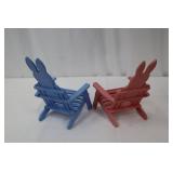 Two Rabbit Adirondack Chairs - Blue & Pink with Easter Decor & Painted Eggs