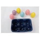 Two Rabbit Adirondack Chairs - Blue & Pink with Easter Decor & Painted Eggs