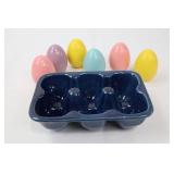 Two Rabbit Adirondack Chairs - Blue & Pink with Easter Decor & Painted Eggs