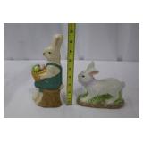 Handmade E. Smith Glass Easter Bunny Figurines with Basket & Pink Glass Dish