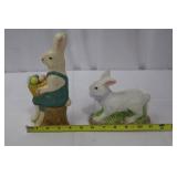 Handmade E. Smith Glass Easter Bunny Figurines with Basket & Pink Glass Dish