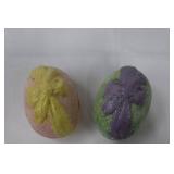 Handmade E. Smith Glass Easter Bunny Figurines with Basket & Pink Glass Dish