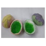 Handmade E. Smith Glass Easter Bunny Figurines with Basket & Pink Glass Dish