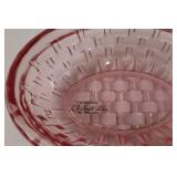 Handmade E. Smith Glass Easter Bunny Figurines with Basket & Pink Glass Dish