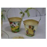 Decorative Easter Tin Buckets with Ribbon Handles - Duck & Chick Prints Gift Set