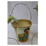 Decorative Easter Tin Buckets with Ribbon Handles - Duck & Chick Prints Gift Set