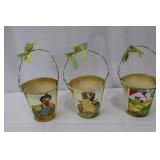 Decorative Easter Tin Buckets with Ribbon Handles - Duck & Chick Prints Gift Set