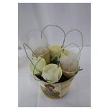 Decorative Easter Tin Buckets with Ribbon Handles - Duck & Chick Prints Gift Set