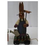 Wooden Rabbit on Cart with Metal Wheels - Folk Art Pull Toy & Round Table