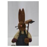 Wooden Rabbit on Cart with Metal Wheels - Folk Art Pull Toy & Round Table