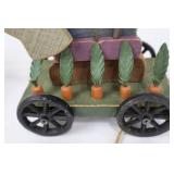 Wooden Rabbit on Cart with Metal Wheels - Folk Art Pull Toy & Round Table