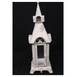 Church Lantern - Vintage White Metal Miniature with Glass Door and Distressed Finish