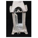 Church Lantern - Vintage White Metal Miniature with Glass Door and Distressed Finish