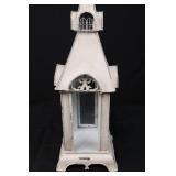 Church Lantern - Vintage White Metal Miniature with Glass Door and Distressed Finish