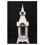 Church Lantern - Vintage White Metal Miniature with Glass Door and Distressed Finish