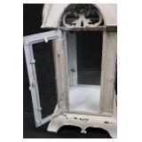 Church Lantern - Vintage White Metal Miniature with Glass Door and Distressed Finish