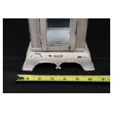 Church Lantern - Vintage White Metal Miniature with Glass Door and Distressed Finish