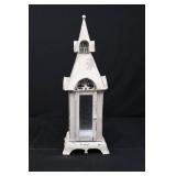 Church Lantern - Vintage White Metal Miniature with Glass Door and Distressed Finish