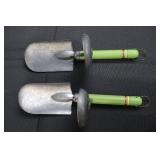 Garden Tools - Galvanized Toolbox with 2 Green-Handled Hand Trowels (Lot of 3)