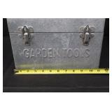 Garden Tools - Galvanized Toolbox with 2 Green-Handled Hand Trowels (Lot of 3)