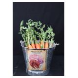 Galvanized Garden Tools Box - Seed Packet Bucket, Carrot Decor & Tiny Birdhouse