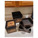 Set of 6 Decorative Paris-Themed Nesting Boxes with Holiday Tree Skirts and Gold Ornaments