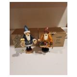 Set of 2 Erzgebirge German Wooden Smoking Manikins with Boxes