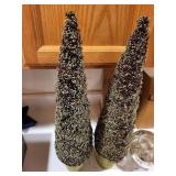 Holiday Decor Set with 2 Faux Topiary Trees and 2 Mercury Glass Globes