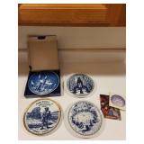 Set of 4 Danish Blue Christmas Collector Plates with Box, 1969-2000