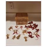 Collection of Scandinavian Straw and Wood Christmas Ornaments with Gold Box