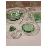 Set of 4 Art Glass Vessels and Decorative Etched Glass Compote