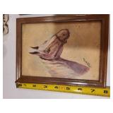 Lot of 2 Framed Horse Paintings, Silver-Colored Bear Bank, and Wood Magazine Holder