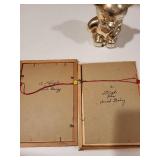 Lot of 2 Framed Horse Paintings, Silver-Colored Bear Bank, and Wood Magazine Holder