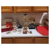 Christmas Decor Collection with Angel Tree Topper, Ornaments, and Holiday Placemats