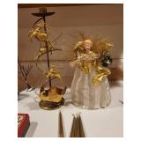 Christmas Decor Collection with Angel Tree Topper, Ornaments, and Holiday Placemats