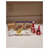 Set of 5 Swedish Handmade Crystal Figurines by Lindshammar and Santa Decorations