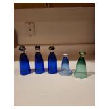 Set of 5 Hadeland Norway Art Glass Figurines in Blue and Green