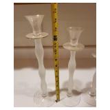 Set of 3 Frosted Glass Taper Candle Holders with Swirl Stems