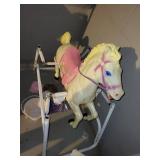 Vintage Ride-On Spring Rocking Horse Toy with Pink Saddle