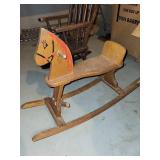 Vintage Wooden Rocking Horse and Child