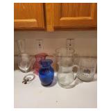 Collection of Glass Pitchers, Wine Glass, Carafe, and Wine Buckets