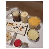 Collection of Decorative Candles, Matches, and Kither & Co. Blue Table Clock